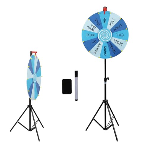RVOWTAGL 60cm Ruleta Giratoria con Ajustable Soporte de 100-200cm, Roda De Premio con Marcador Borrable y Borrador para Fiesta Ferias,Blue