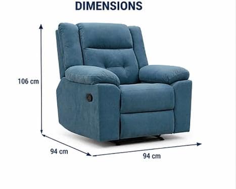 Image of Premium Velvet Manual Recliner Chair - 1 Seater with Extended Footrest and Ergonomic Lumbar Support (Blue)
