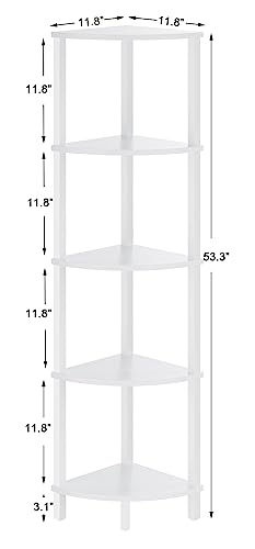 VIMBER Corner Shelf, 5-Tier Corner Bookshelf, Industrial Corner Ladder Shelf, Modern Display Shelf for Living Room, Bedroom, Kitchen, Home Office, White UJSJ001W