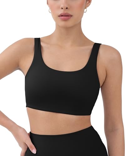 PAVOI ACTIVE Buttery Soft Sports Bras for Women - High Support Low Scoop Neck U Back Padded Yoga Gym Workout Bra - FlexFlow