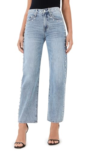 Image of PISTOLA - Lexi Mid Rise, Signature Bowed Straight Jeans - Light Denim Jeans