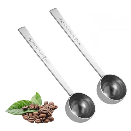 2Pcs Tablespoon Scoops,15 ml Stainless Steel Coffee Measuring Spoon with Long Handle for Ground Coffee, Loose Tea,Milk Brewin and Powder