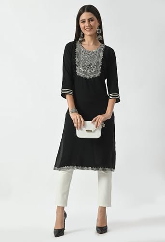 Image of LIBOZA Kurta for Women - Embroidered Ladies Kurti, Stylish Girls Top, Ethnic Full Kurtas, Straight Design Kurtis for Woman
