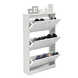 Shoe Cabinet for Entryway, White Narrow Shoe Storage Cabinet Flip Down Shoe Rack Wood 3 Tier Shoe Organizer for Home and Apartment