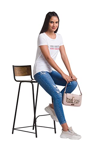 Image of Spykar Olive Green Cotton Blend Three-Fourth Sleeve Printed Casual T-Shirt for Women