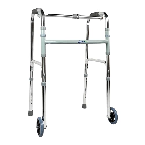 Image of ASMOFIT Foldable Walker with Wheels - Lightweight, Adjustable Height, Sturdy Frame for Elderly Support, Easy Mobility Aid for Seniors