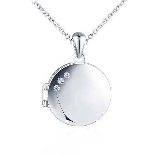 INFINIONLY Collar colgante de foto de plata 925 para mujer niña Collares medallones redondos con circonita colgante openable personalizado moda joyería