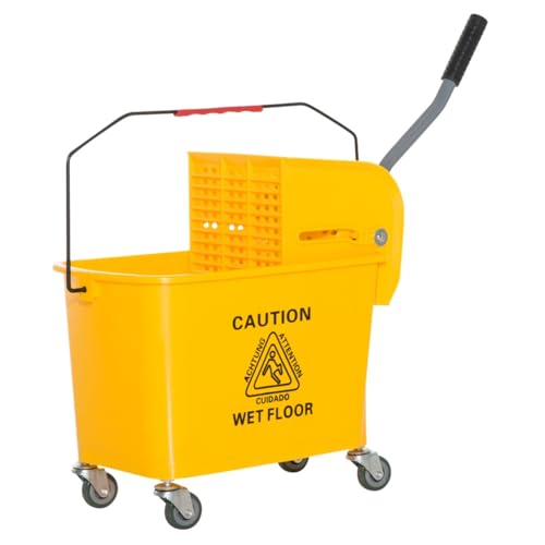 Commercial Mop Buckets 5 Gallons Household Mop Buckets with Side Press Wringer Smooth Wheels and Mop-Handle Holder for Professional Industrial Business