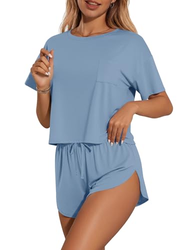 Image of Ekouaer Womens Pajama Sets Sexy Lounge Sets Side Split Short Pj Sets Cute Pjs 2 Piece Comfy Sleepwear Loungewear