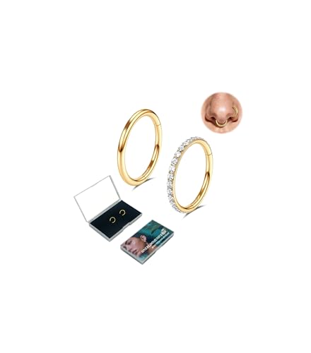 ONEBLOOMUNIVERSE 2Pcs 18g Nose Rigns 14K Gold Plated Nose Rings Hoops-Hypoallergenic Surgical Steel Nose Rings for Women Piercing Jewelry (Gold 18Gauge 8mm)