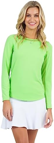 IBKUL Athleisure Wear Sun Protective UPF 50 Icefil Cooling Tech Long Sleeve Crew Neck Top with Under Arm Mesh – 83000 Lime Solid L