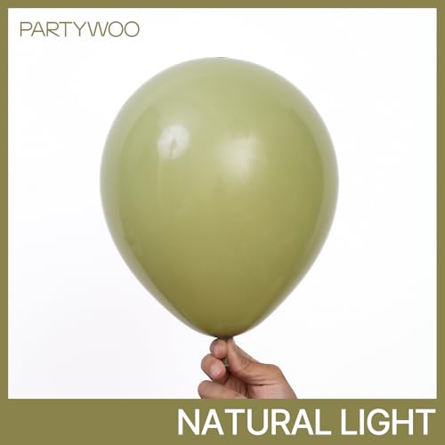 Image of PartyWoo Sage Green Balloons 100pcs 12 Inch Olive Boho Green Latex Helium Balloons for Birthday Baby Shower Graduation Wedding Dinosaur Jungle Golf Football Baseball Theme Party Decorations Green-F11