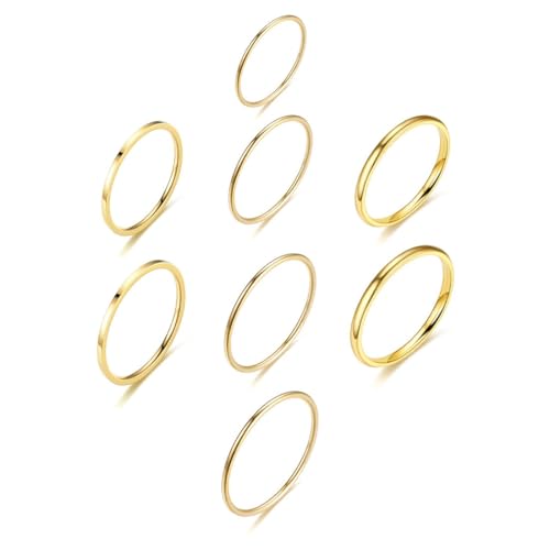 IBXWMNG Pack de 8 Anillos Apilables de Acero Inoxidable para Mujer Mince Anillos de Nudillo Talla 5 6 7 8 Set de Anillos Finos Minimalistas Joyería para Hombre y Mujer