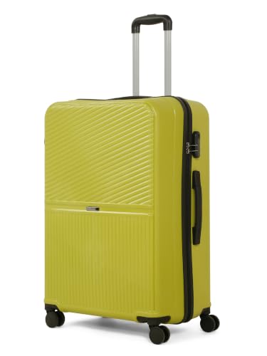 Image of Teakwood Large Size 8 Wheels Trolley Bag, Hard Cabin with Zipper Closure, Adjustable Push Button & Cross Side Strap, Number Lock System 360 Degree (Large, Lime Green)