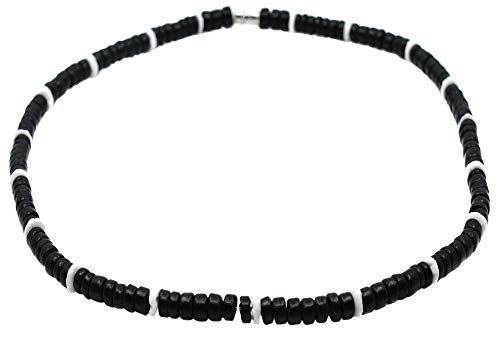 Collier Rasta Jamaique bob Noir Blanc Homme Femme Collier Surf Surfeur 45cm Long Bois
