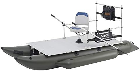 AQUOS Heavy-Duty 12.5ft for Two Series Inflatable Pontoon Boat with Stainless Steel Guard Bar and Folding Seat for Fishing, Aluminum Floor Board, Transport Canada Approved