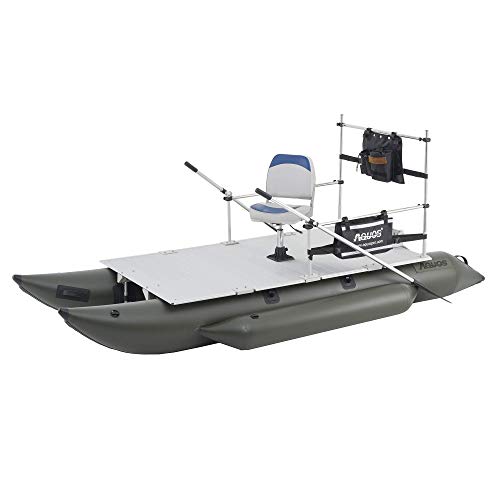AQUOS Heavy-Duty 12.5ft for Two Series Inflatable Pontoon Boat with Stainless Steel Guard Bar and Folding Seat for Fishing, Aluminum Floor Board, Transport Canada Approved