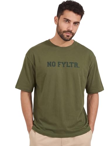 Image of FYLTR Men's Relaxed Fit Oversized T-Shirt | Cotton Blend | Round Neck and Half Sleeves Casual T-Shirt | Comfortable Summer Wear