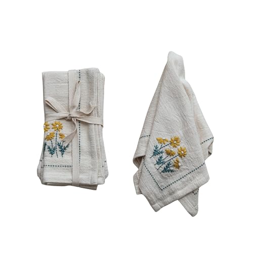 Creative Co-Op Floral Hand-Embroidered Cotton Napkins Multicolor Set of 4