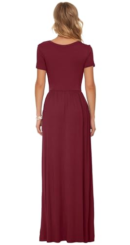 Image of AUSELILY Women's Summer Short Sleeve Loose Plain Casual Long Maxi Dresses | Year Round wear solid floral print, Casual wear, Empire waist, Floor length, Side pockets