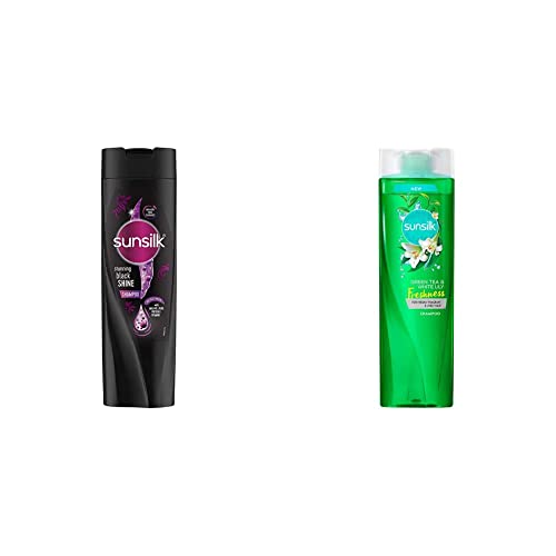 Image of Sunsilk Stunning Black Shine Shampoo, 340 ml And Sunsilk Green Tea & White Lily Shampoo, 370 ml
