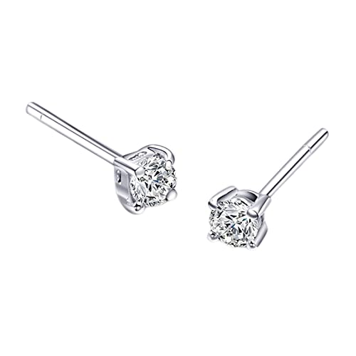 Boucles d'oreilles or blanc 18 carats et diamant rond éclatant