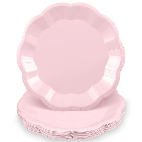 Image of NatNarr 30 Pcs Pink Plates, 9 Inch Scalloped Pink Paper Plates Disposable Dinner Plate Dessert Cake Party Plate for Birthday Party, Wedding, Bridal Shower, Baby Shower