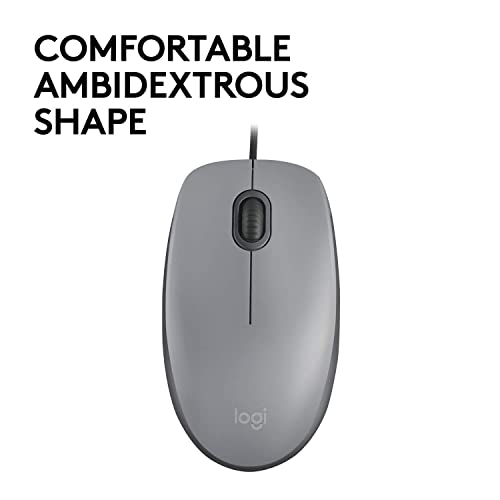 Logitech M110 Kabelgebundene USB-Maus, geräuschlose Tasten, Komfortables Design in voller Größe, beidhändig bedienbar PC/Mac/Laptop - Grau – Bild 4