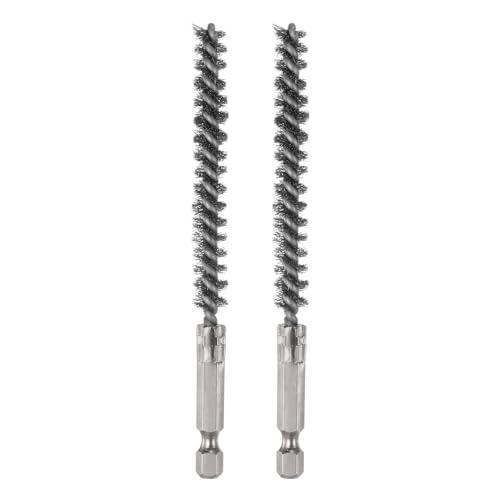 HARFINGTON 2pcs Stainless Steel Bore Brush 8mm Dia Cleaning Wire Brush with Handle 1/4 Inch Hex Shank for Tubes, Ports, Bearings