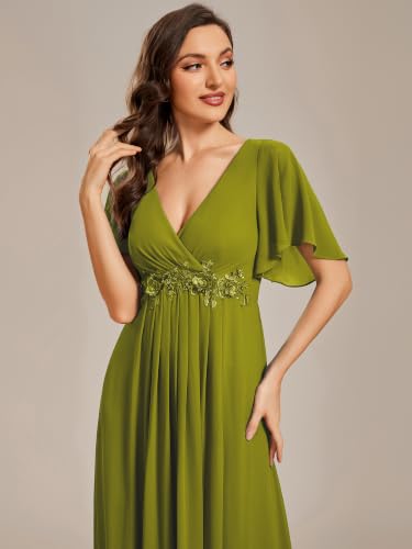 Image of Ever-Pretty Womens V Neck Applique Mother of the Bride Dresses Formal Dress | Chiffon, Short Sleeves, Ruched, A-Line, Bridesmaid Dresses, Formal Gown, Black Tie Dress