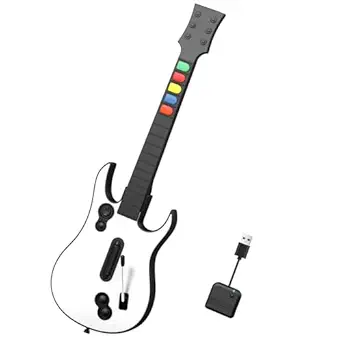 NBCP Wireless Guitar Controller for Xbox Series X|S/Xbox One/PC – White Game Guitar for Rock Band 4 & Fortnite Festival with Strap, 2.4G USB Dongle