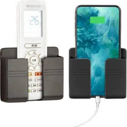 Image of Wall Mounted Adhesive Remote Control Stand Mobile Phone Holder for Charging AC /TV Storage Box for All Smartphones | Pack of 3 (Blck)