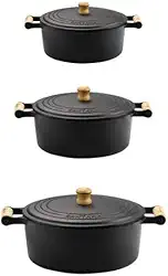 Conjunto De Panelas Caçarola Ferro Fundido Indução 16 18 20 - Preto