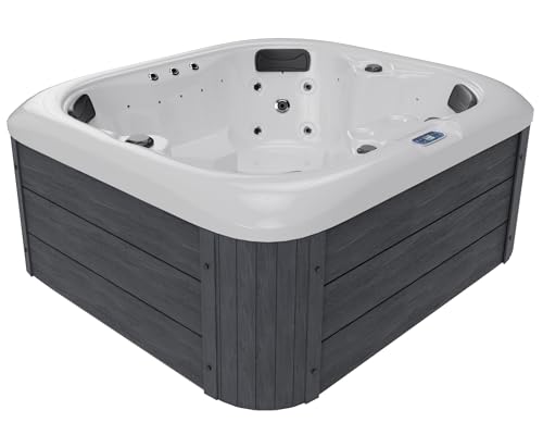 Jocisland 4 Person Outdoor Hot Tub with 23 Stainless Steel Jets, 110V Acrylic Plug & Play Hot Tub with LED Lights & Waterfall, 4-Person Seating Spa with 2 Filters, 2HP Pump & Cover, Charcoal Gray