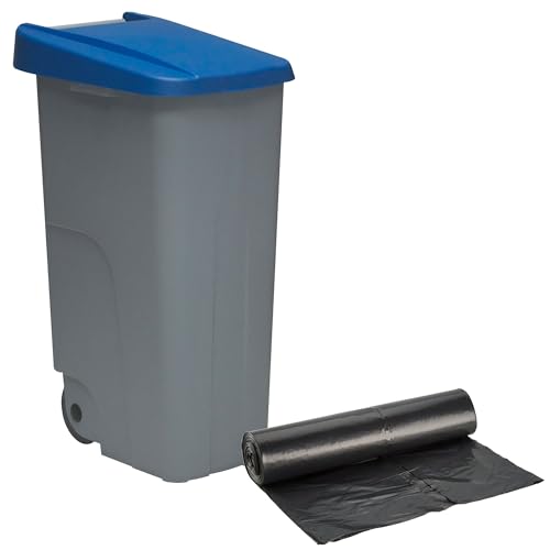 WELL HOME MOBILIARIO & DECORACIÓN Contenedor Cerrado 110L Azul H.88cm + Rollo 10 bolsas de basura 120L