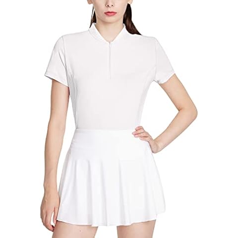 LastFor1 Women's Golf Polo Shirt Short Sleeves UPF 50+ Tennis Tops Active T-Shirt Quick Dry Zip Up Running Shirts White M Cover
