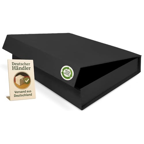 Verpackungswelt Geschenk-Box mit Deckel | 31 x 22 x 5 cm | Magnet-Verschluss | Hochzeit, Geburt, Weihnachten | Geschenk-Verpackung in Schwarz Natur