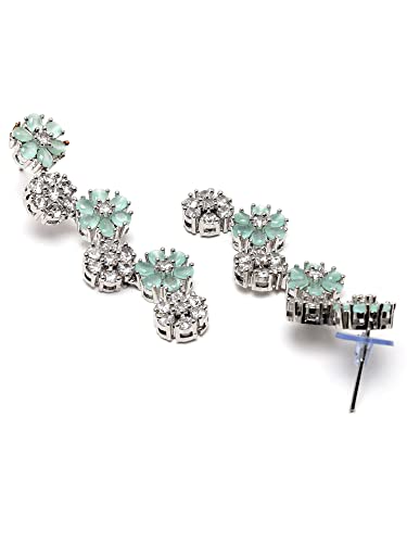 Image of Karatcart Silver Tone Green American Diamond Studded Necklace Set for Women