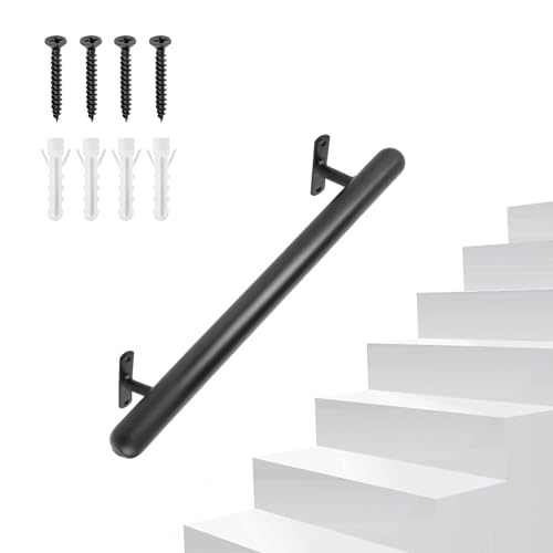 SUPAWAY Pasamanos negro con recubrimiento en polvo 41cm Barandilla metálica para interior/exterior Ø32mm – Asidero de seguridad para garaje, sótano, terraza, escaleras, barandillas – Interior/exterior