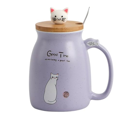 Image of Coffee Mug, Gift for Woman, Birthday Present for Girlfriend, Present for Wife Birthday, Mugs for Present, Holi Gifts, Panda Mug with Lid & Spoon (Purple Good Time)