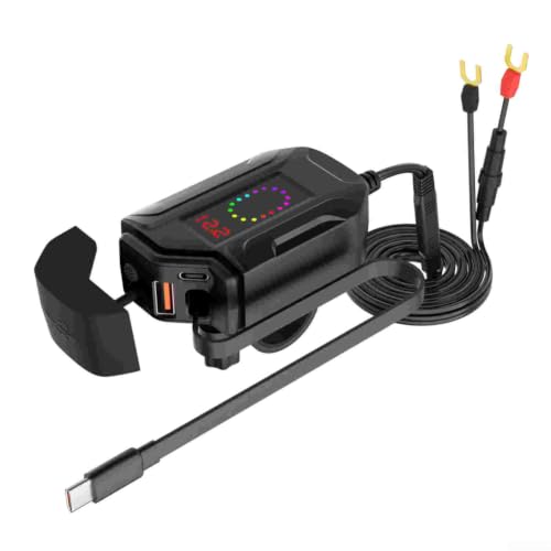 Cargador USB para motocicleta de 18 W, carga rápida, impermeable, IP65, cargador de teléfono dual de 30 W para pd, cable retráctil impermeable para cargador de moto 12-24 V, voltímetro LED, pantalla