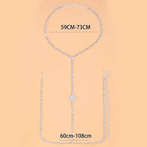 Body Chains For Women,Sliver Diamond Necklaces Bra Body Waist Chain, Crystal Sexy Heart Bikinis Body Jewelry For Women. #TOP6