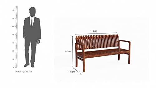 Image of WOODLAB Furniture Solid Sheesham Wood Sitting Bench for Home, Garden and Outdoor | Wooden Bench Seat for Living Room, Balcony, Patio, Porch and Entryway (Honey Finish)