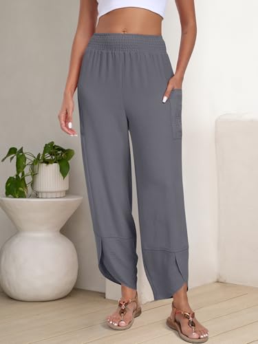 Image of ANRABESS Womens Wide Leg Palazzo Capri Pants 2026 Summer Casual High Waisted Barrel Lounge Flowy Cropped Beach Work Trousers