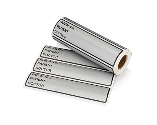 Image of Carstens Patient I.D. Adhesive Medical Chart Labels for 1.5 inch - 4 inch Ring Binder Spines - Pre-Printed Sticker Labels (Room No. / Patient /Doctor), 5 3 /8 inch x 1 3 /8 inch, Silver, Roll of 200