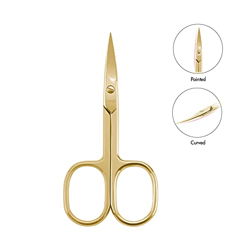 Livingo Professional Nail Cutter Scissors, Multi-Purpose Sharp Curved Blade Stainless Steel Manicure Cuticle Pedicure Fingernail & Toenail Grooming Tool With Case, Eyebrows/Eyelash Use, 3.5” Gold #TOP2