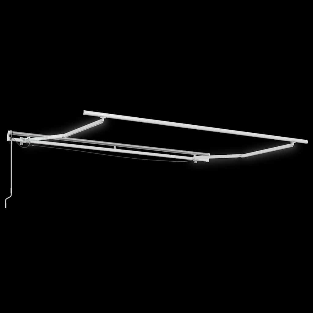 Rama markizy z listwami świetlnymi LED, biała, 350 x 250 cm, aluminiowa, zwijana, odporna na warunki atmosferyczne, idealna jako zadaszenie tarasu i ochrona przed słońcem na balkon