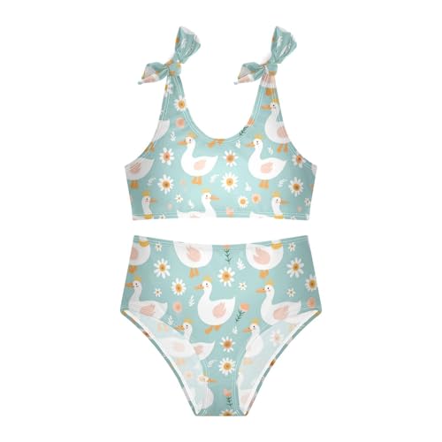 Wusikd White Ducks Girls Swimsuits Two Piece Crowns Daisies Swimwear Bikini Set for for Girls Size 3T3