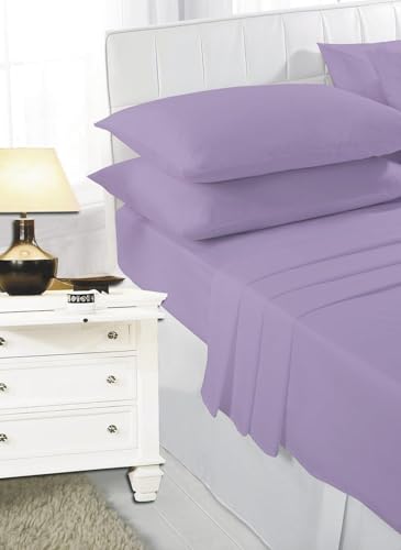 K Collection Single Size Percale Fitted Sheet - Soft Polycotton, 23cm Deep Pocket - Lilac