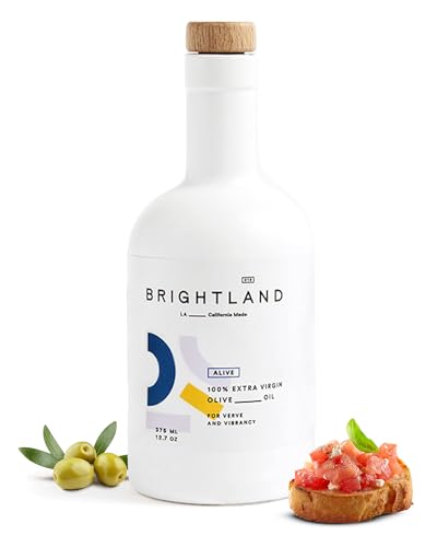 Brightland Alive Extra Virgin Olive Oil, High Polyphenol Cold-Pressed Oil Ideal for Salads, Hummus, Baked Goods & Bread, Made from Arbosana, Arbequina & Koroneiki Olives - 12.7 Fl Oz